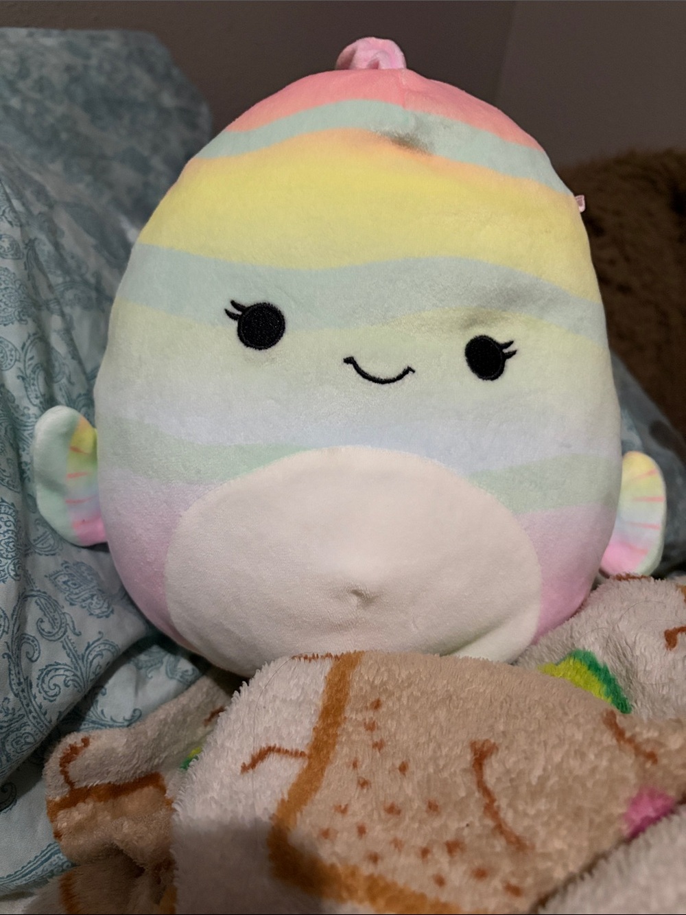 Squishmallows Pastel Rainbow Striped Plush - Pink, Yellow, Blue, Cream
